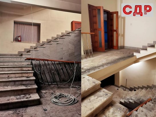 Демонтаж лестниц внутри здания.