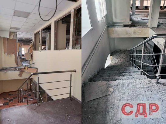 Демонтаж отделки пола лестничных площадок и ступеней.