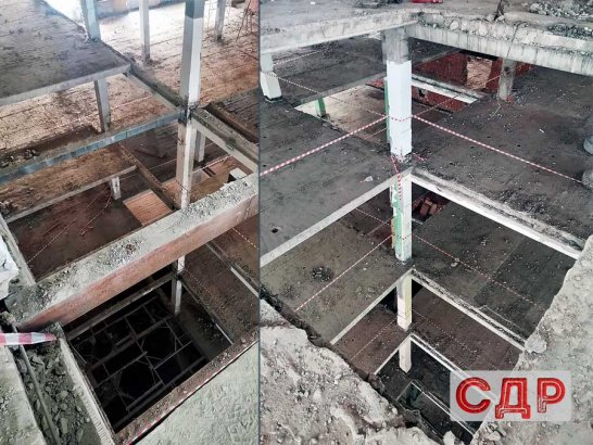 Результат демонтажа бетонных перекрытий и кирпичных перегородок.