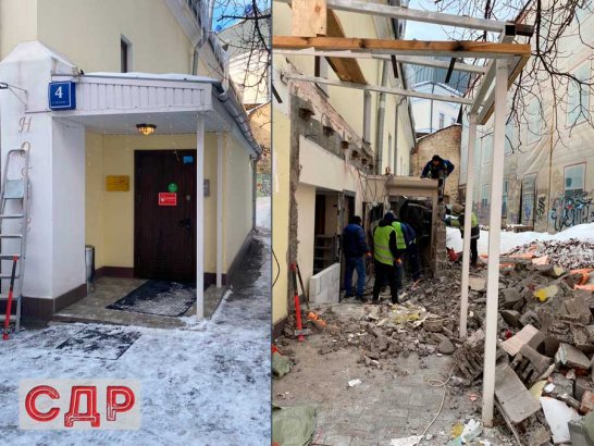 Демонтаж пристройки к зданию.