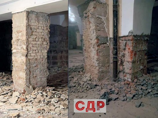 Демонтаж штукатурки со стен и колонн.