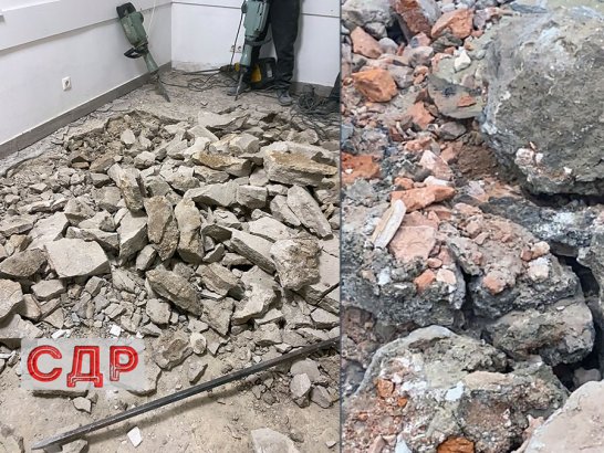 Начало демонтажа бетонной стяжки.