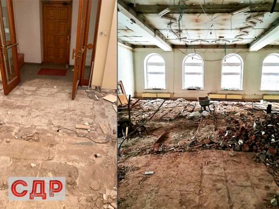 Демонтаж пола и бетонной стяжки.