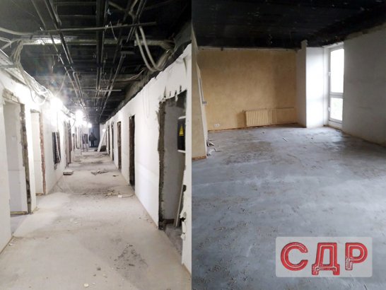 Окончание демонтажных работ, помещения после демонтажа.