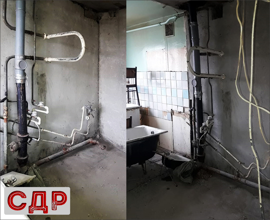 Демонтаж ванной комнаты, удаление плитки с пола и потолка.